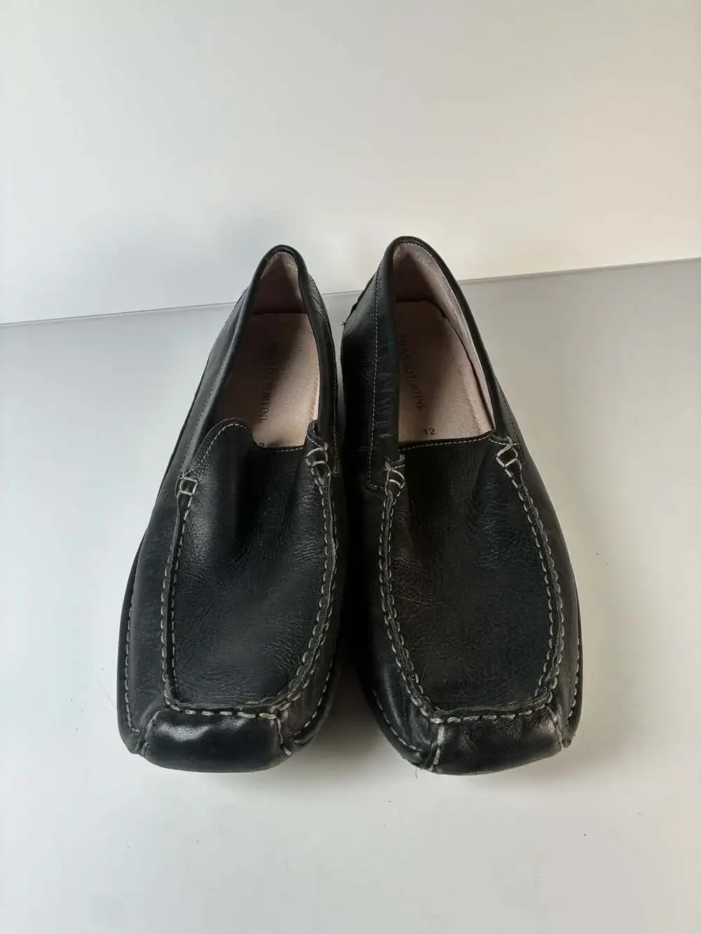 Franco Fortini Men's Black Leather Moccasin Loafers